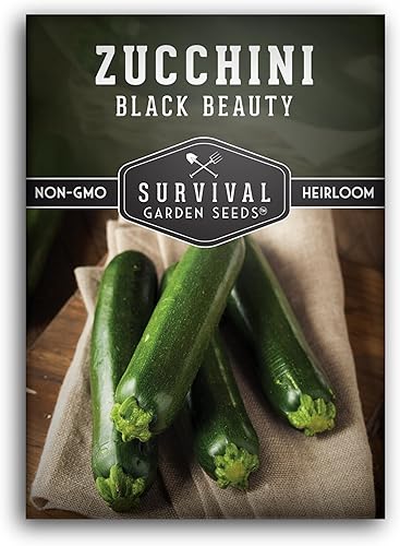 Miniatura 10 de Survival Garden Seeds - Semilla de calabacín Black Beauty para plantar - Paquete con instrucciones para plantar y cultivar calabacín verde oscuro en