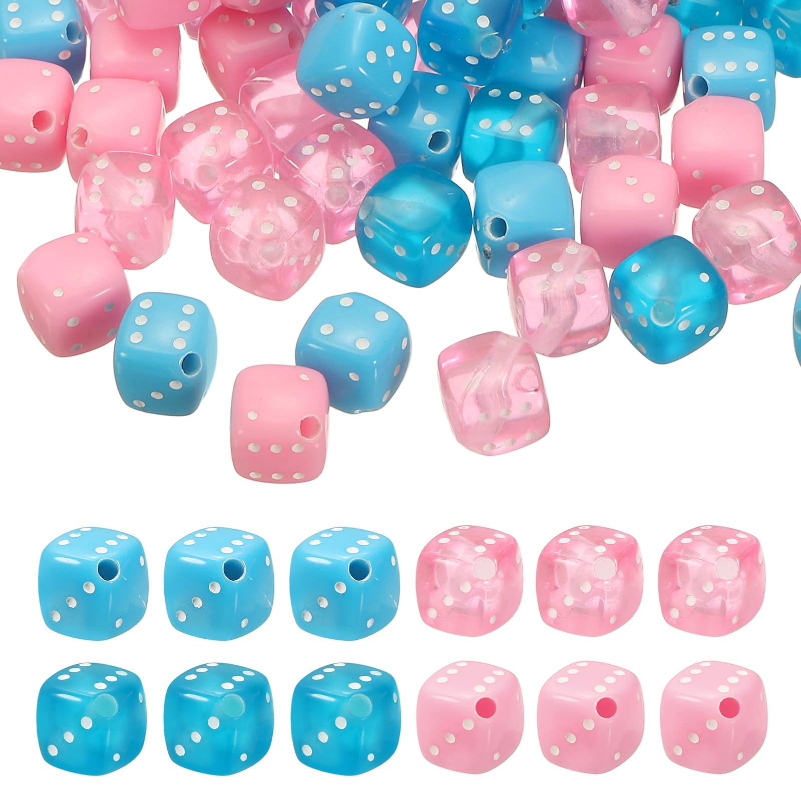 PATIKIL 100Pcs Acrylic Dice Bead, 8mm/0.3" Cube Dice Charm Beads Cute Keychain Pendant for Bracelets Necklaces Earrings DIY Crafts Jewelry Making, Coastal Blossom
