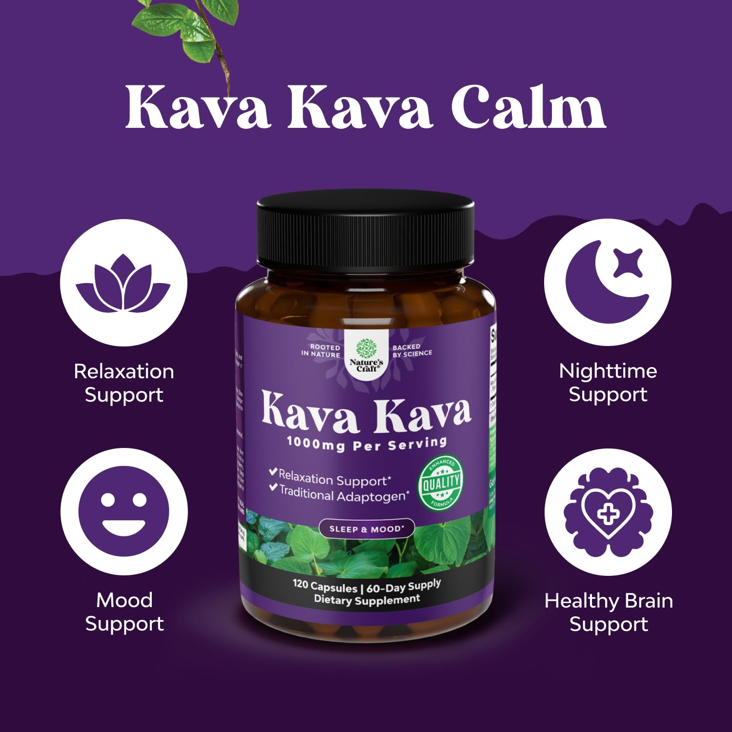 Kava Kava Capsules - Stress & Mood Support Supplement -Gelatin Free -120 Ct — Amazon image 4