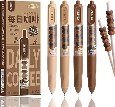 LSLSHY 4Pcs Cute Gel Pens Retractable Quick Dry Ink Coffee Pens 0.5mm Fine Point Black Ink Kawaii Pen for School Office Supplies Aesthetic pretty funny pens for Kids and Adults Gifts