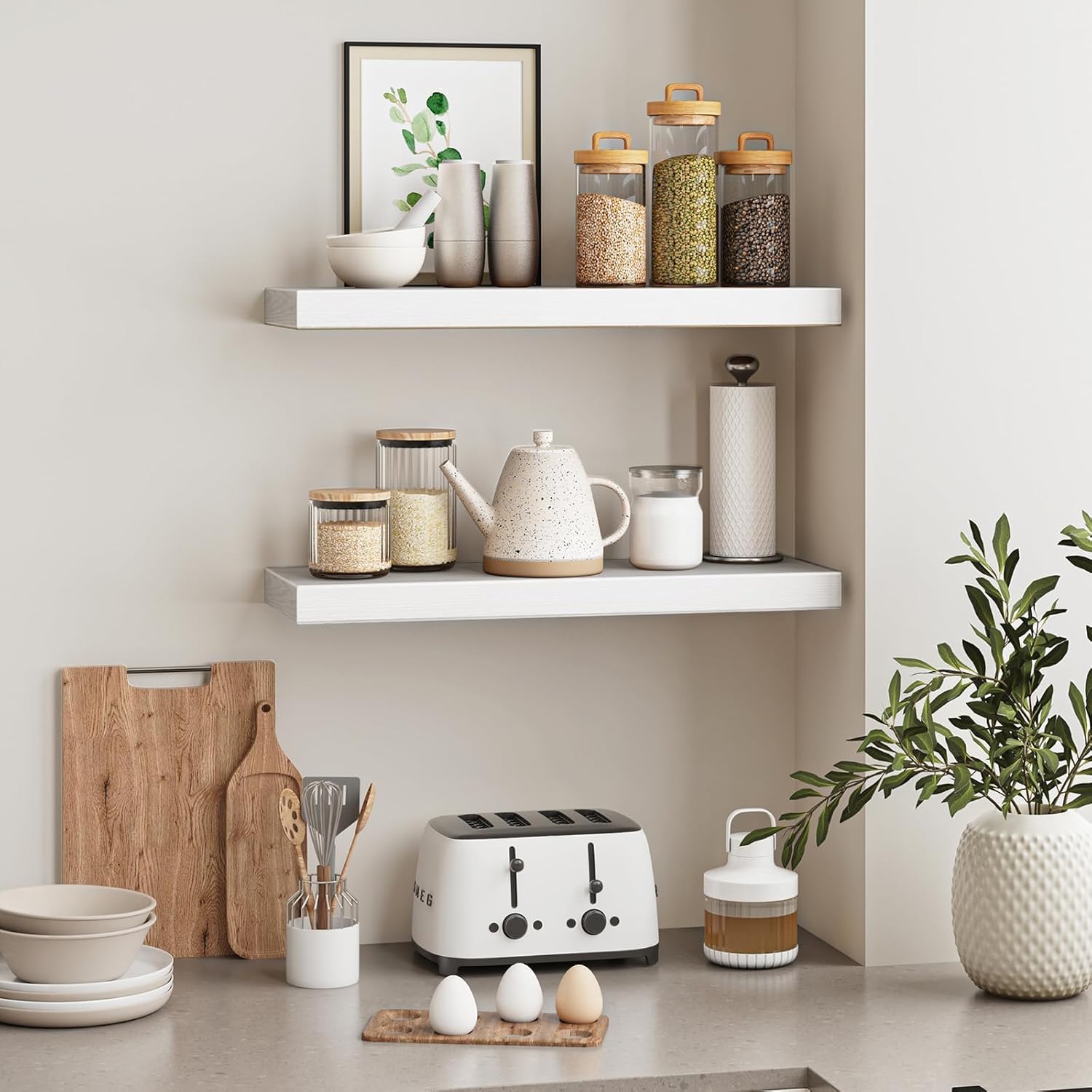 Floating Shelves for Wall Long Wall Mounted Rustic Wood Shelves for Living Room Bedroom Bathroom Kitchen Wall Shelves for Storage Books Room Decor (Black, 47in)