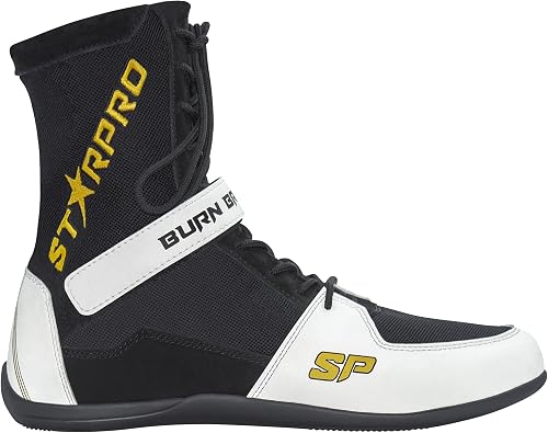 Starpro Boxing Shoes for Training & Competition   Lightweight Wrestling & MMA Footwear for Men & Women - Breathable Supportive Grip Sole Black White
