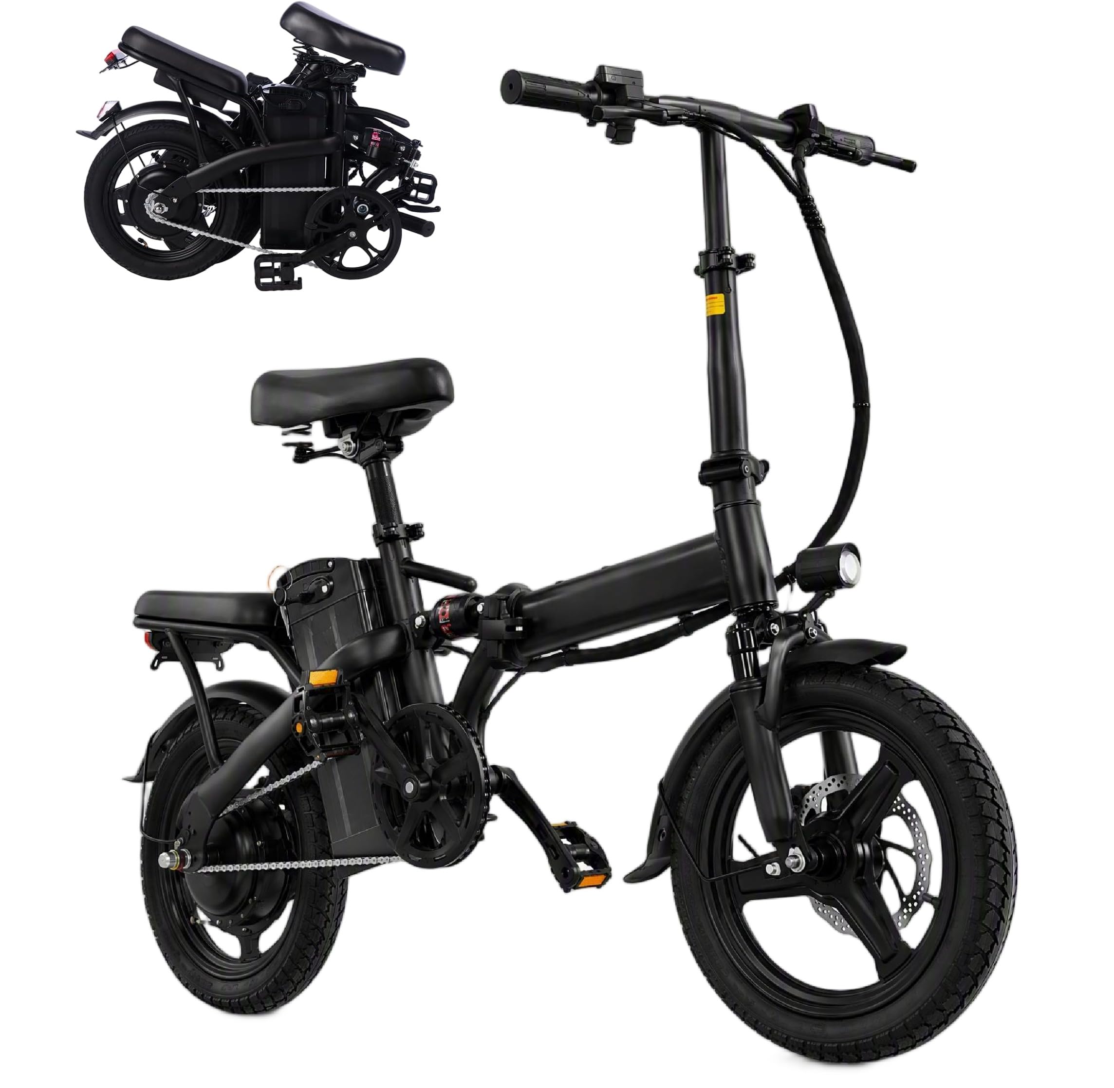 14-inch Folding Electric Bicycle, 330 Pound Load-bearing Capacity, 19 Mph, 18-28mile Range, 48V Lithium Battery, Front Headlight & Disc Brake, Alloy Steel Frame, City Commuting, Sturdy Structure,