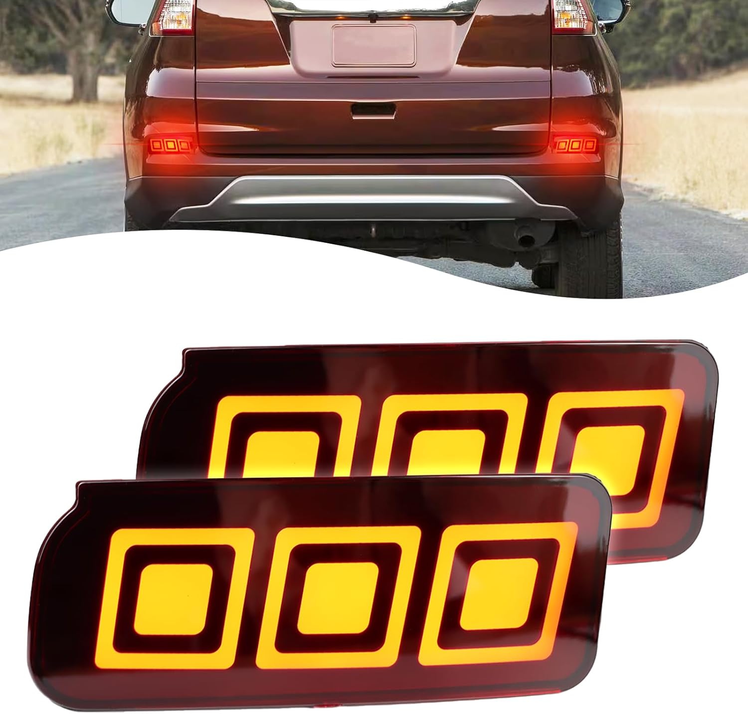 2pc Full LED Rear Bumper Reflectors Fog Brake Tail Light Lamps Compatible with Honda CRV CR-V 2015 2016 Replaces 33555-T1W-A01 33505-T1W-A01 Accessories (Red)