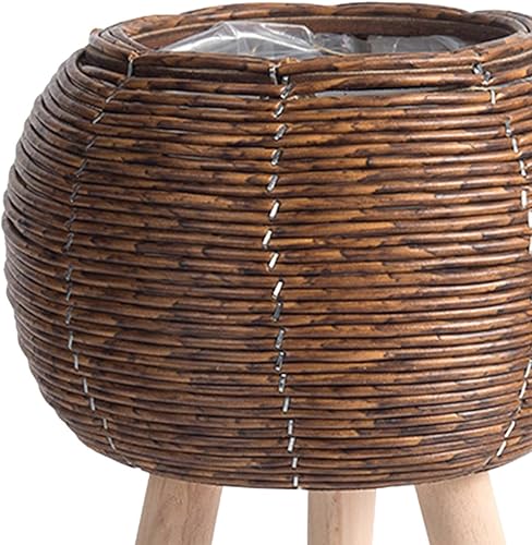 Miniatura 7 de Cesta tejida para plantas con patas, cesta para macetas, adornos creativos rústicos, patas de pie de madera para sala de estar, dormitorio, oficina,