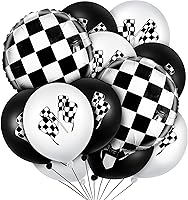 Vista 9 de Juego de 7 globos de fiesta de autos de carreras, semáforo, globos a cuadros, globos de neumáticos, decoración de fiesta de cumpleaños rápida