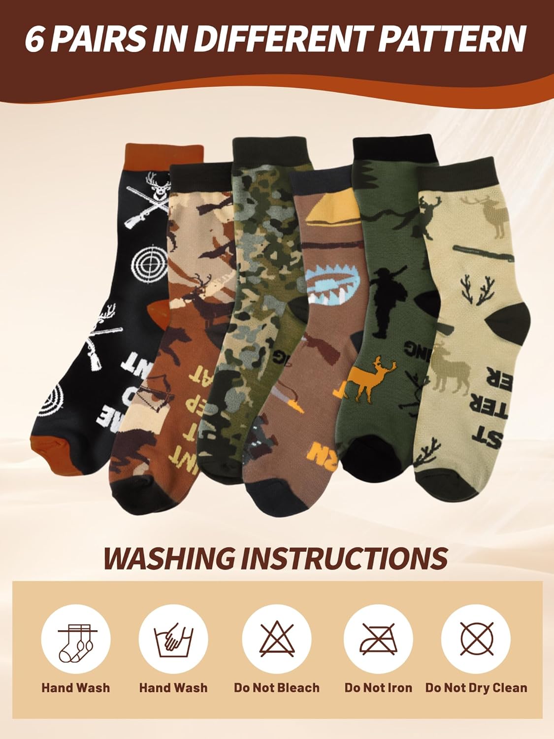 Eurzom 6 Pairs Men's Funny Hunting Socks Hunters Novelty Cotton Socks Birthday Valentines Gift Accessories for Hunting Lover - Image 4