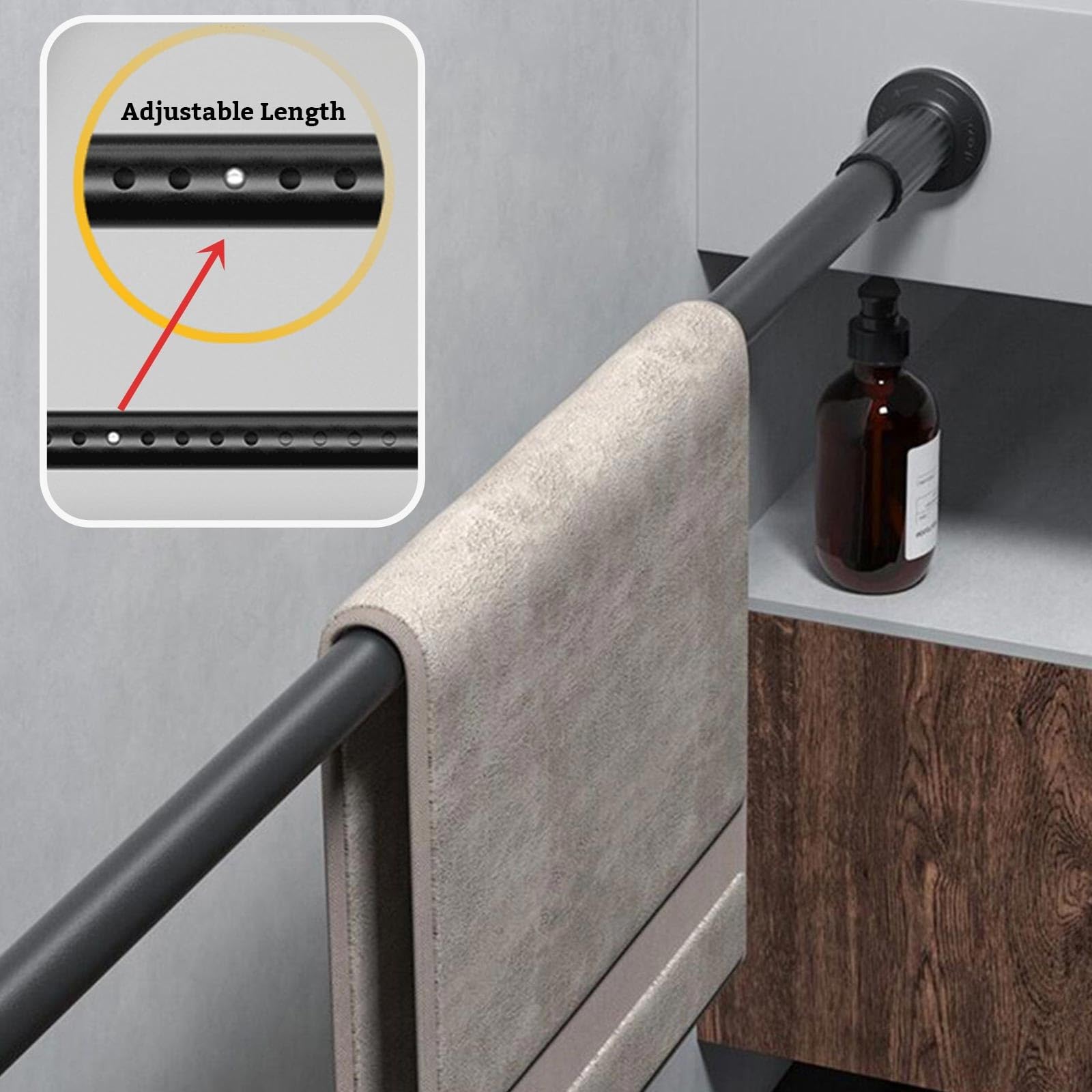 Varilla ajustable de acero inoxidable sin taladro, barra de ducha para bañeras, multifunción, color gris (278 327 cm)