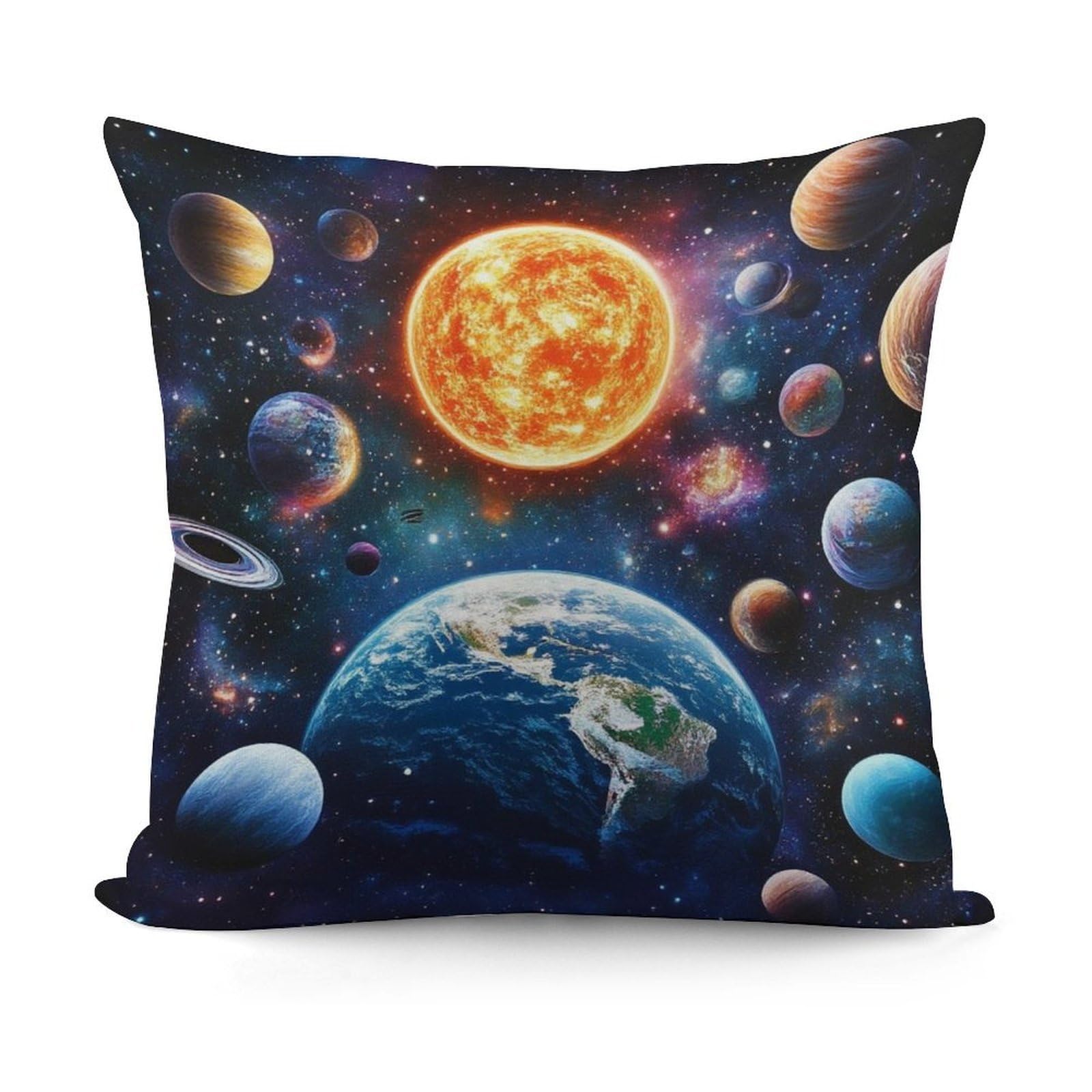 Smazdfxx Picture(627) Decorative Soft Trippy Outer Space Planet Plush Pattern Couch Pillow Covers With Zipper For Sofa, Bed, Living Room