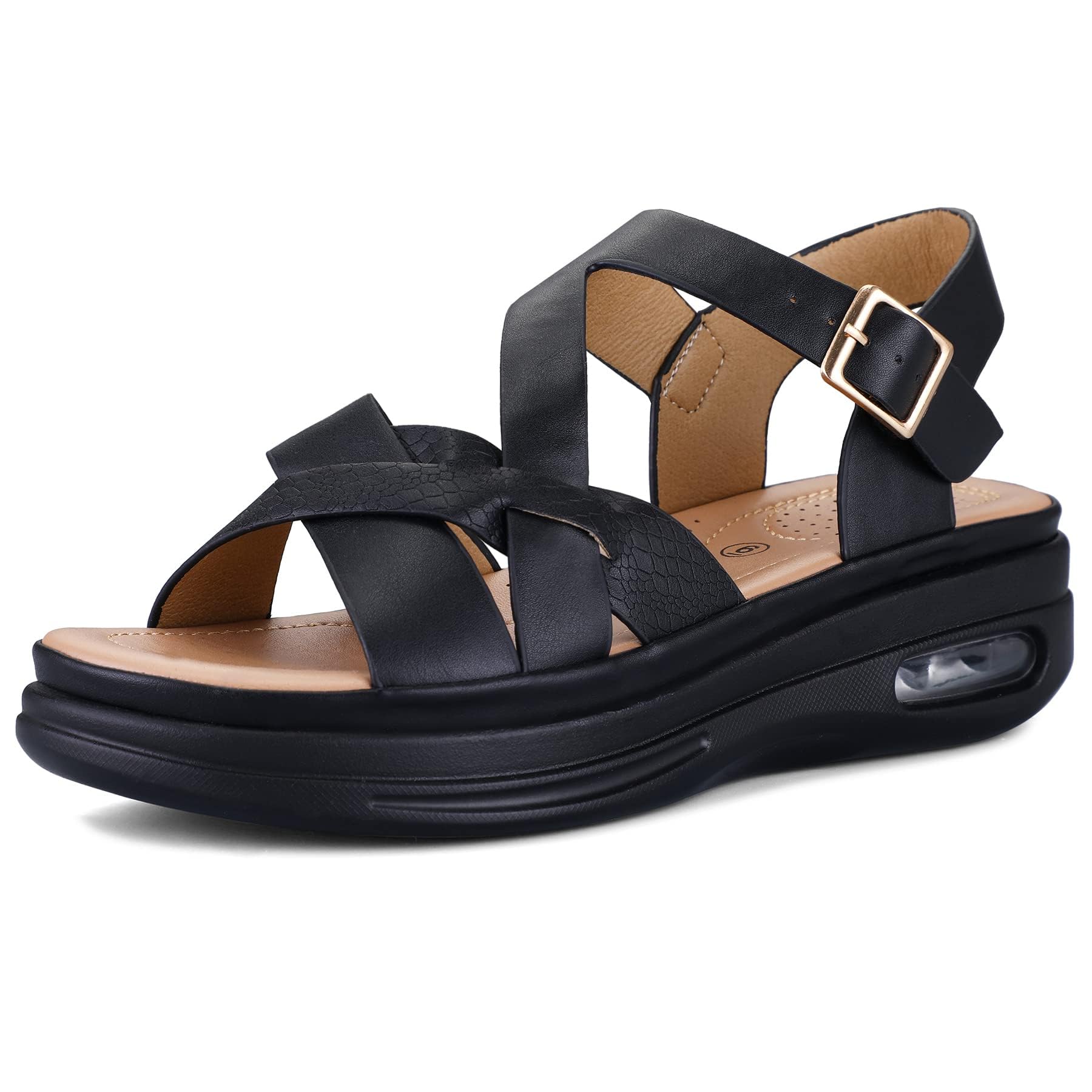 Women's Walking Sandals Comfortable Air Cushioned Support Ankle Strap Dress Sandals