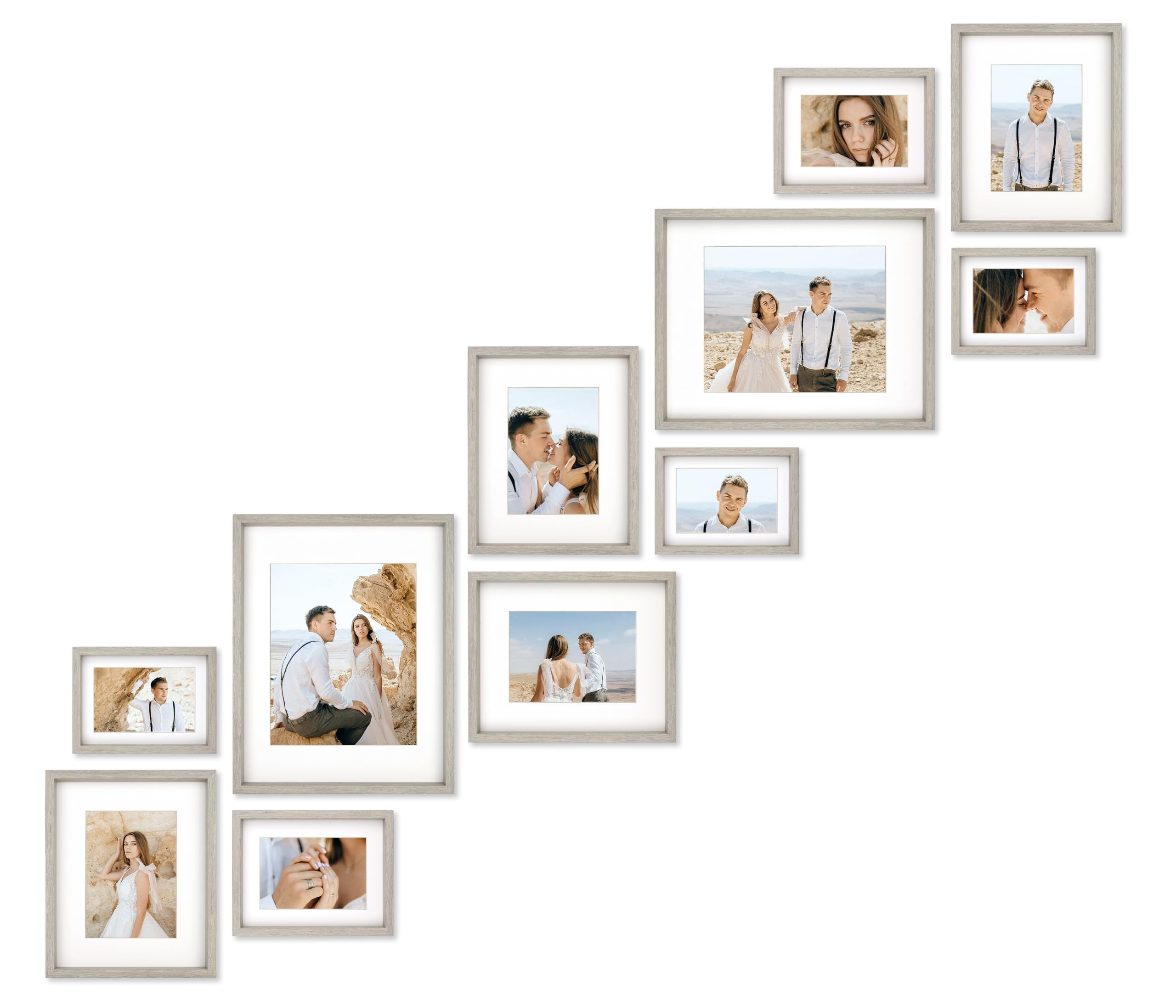 Velista 11 Piece Stair Picture Frame Set for Wall – Shadow Box Stairwell Gallery Wall Frame Set -Stairway Décor for Walls - Ladder Picture Frames 4x6, 5x7, and 8x10 in - Staircase Wall Décor (Gray)