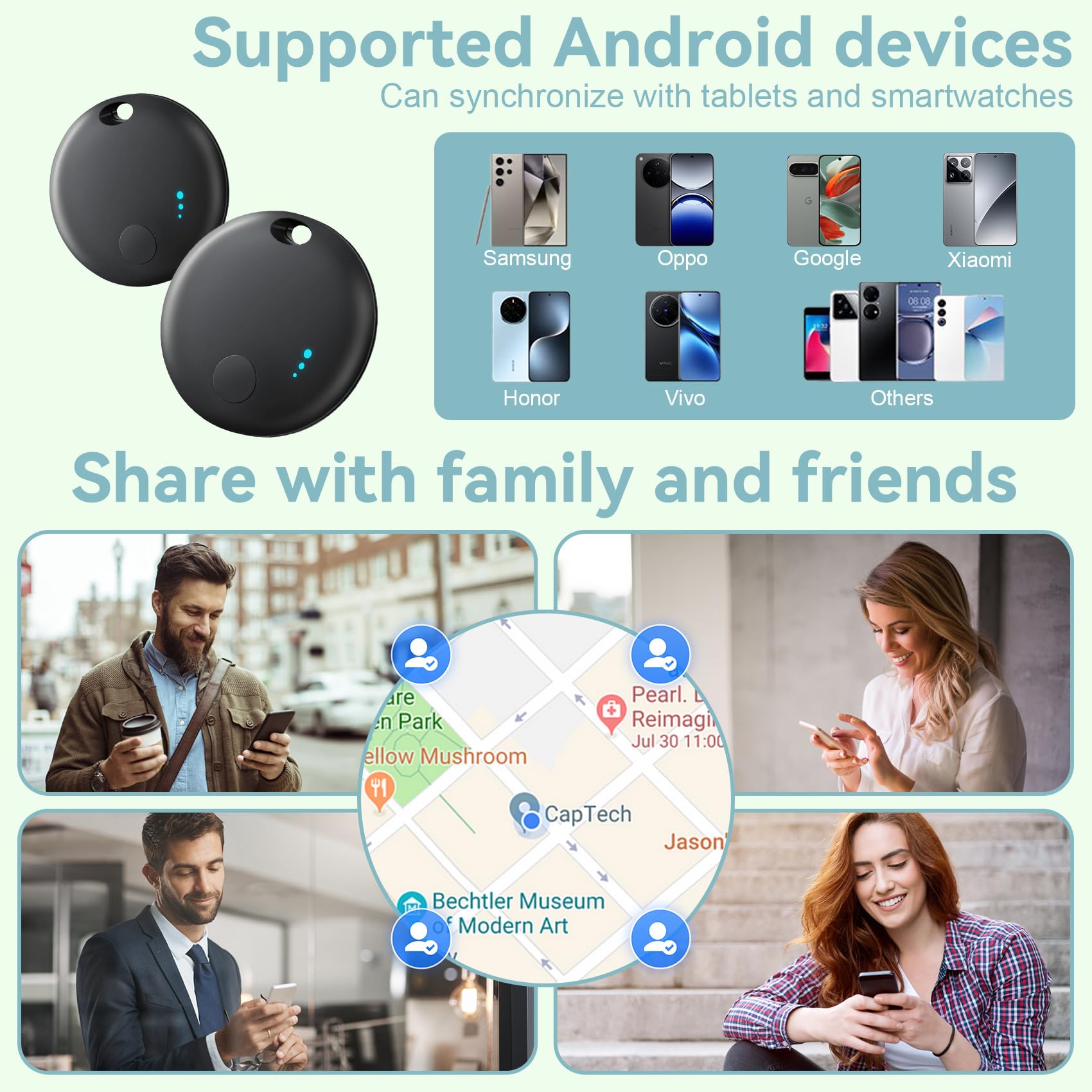 Air Tracker Tag Android, 4 PCS Smart Tracker Tag GPS Localizzatore Chiavi Compatibile con Trova Dispositivo(Solo Android), Bluetooth Tracker Compatibile per Portafogli,Chiavi,Zaini, Animale (Nero)