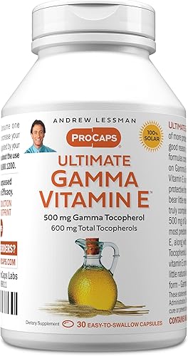 ANDREW LESSMAN Ultimate Gamma Vitamin E 30 cápsulas blandas - 500 mg de tocoferol gamma, vitamina E protectora. Cuatro formas de alta potencia de