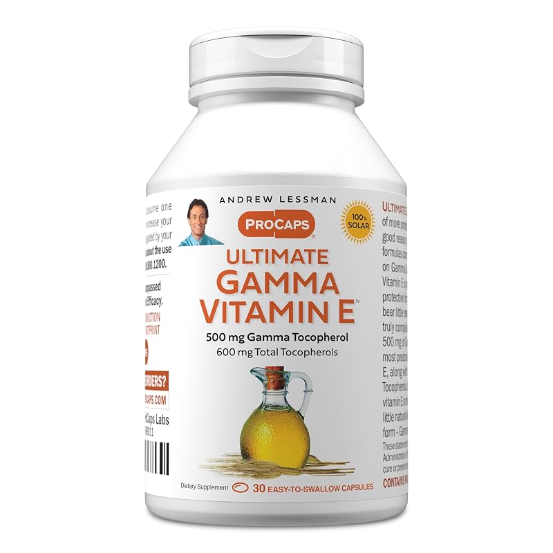 ANDREW LESSMAN Vitamina E Gamma com tocoferóis Alfa, Beta e Delta 500 mg, 30 cápsulas gelatinosas