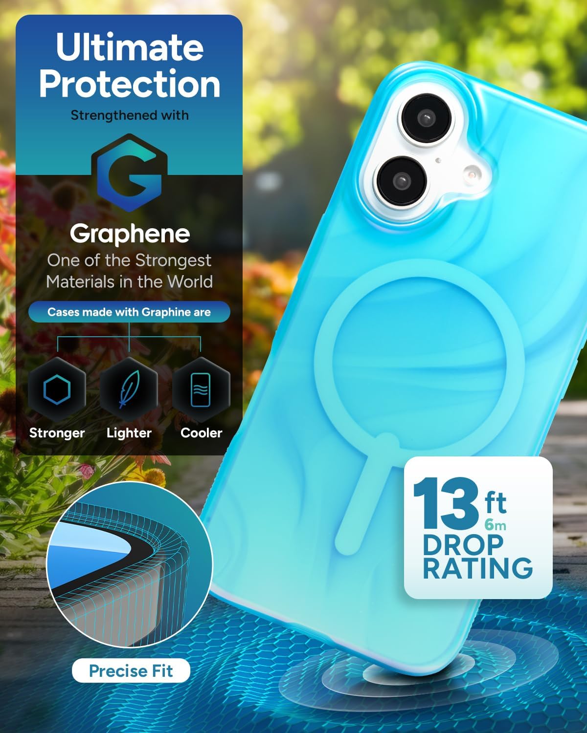 ZAGG Milan Snap Case for iPhone 16 - Color Changing Finish, MagSafe & Wireless Charging Compatible, 13ft Drop Protection, Graphene Reinforced, Eco-Friendly, Deep Aurora - Image 4