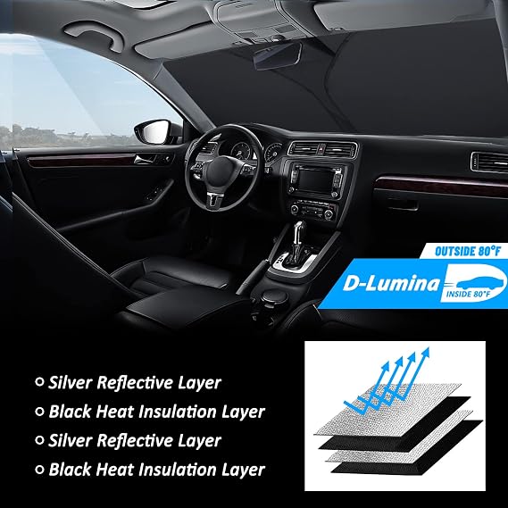 D-Lumina Windshield Sun Shade for 2009-2014 Fo'rd F150 Accessories, Front Window Sunshade American Flag Sun Visor Protector Sun Shield Blocks UV Rays Heat, Foldable 2 Layers 210T Material
