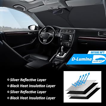 D-Lumina Windshield Sun Shade for 2009-2014 Fo'rd F150 Accessories, Front Window Sunshade American Flag Sun Visor Protector Sun Shield Blocks UV Rays Heat, Foldable 2 Layers 210T Material