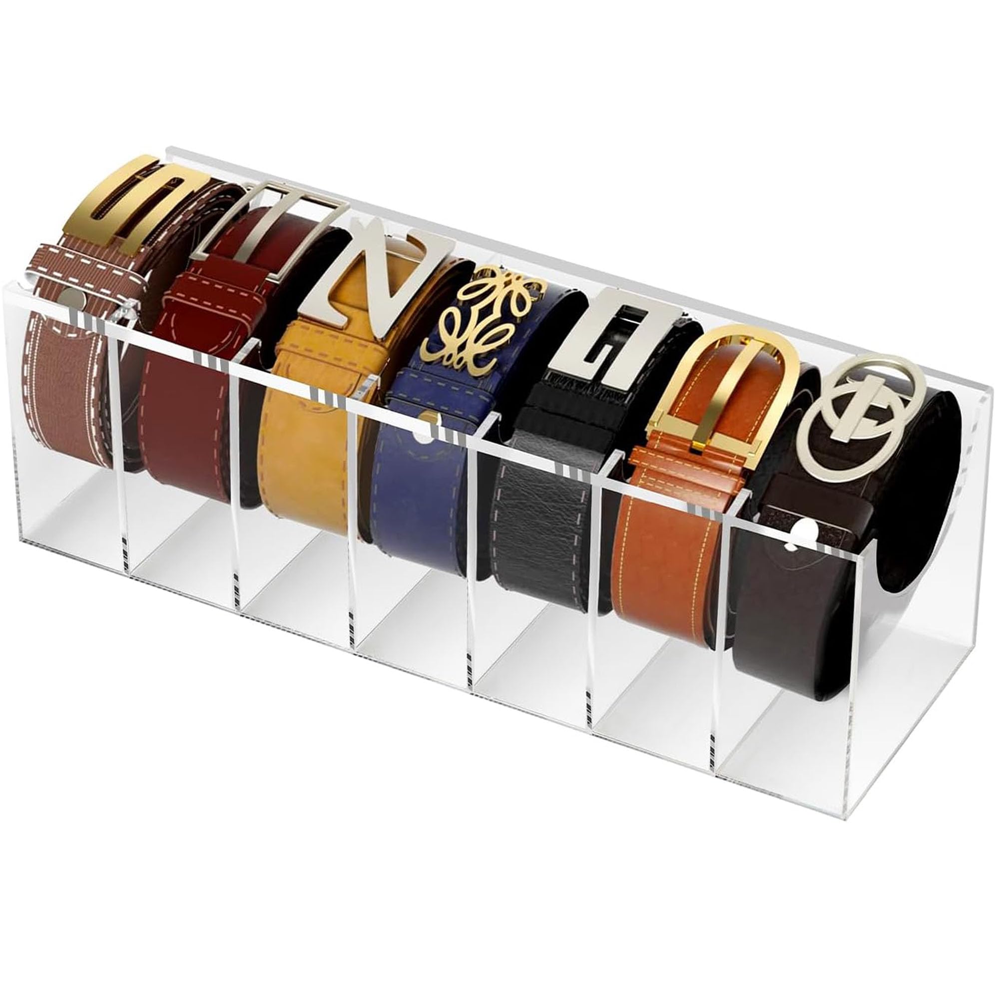 Organizer per cintura in acrilico, a 7 scomparti, per cintura, per armadio e cassetto, vetrina per cintura, organizer da parete (7 griglie)