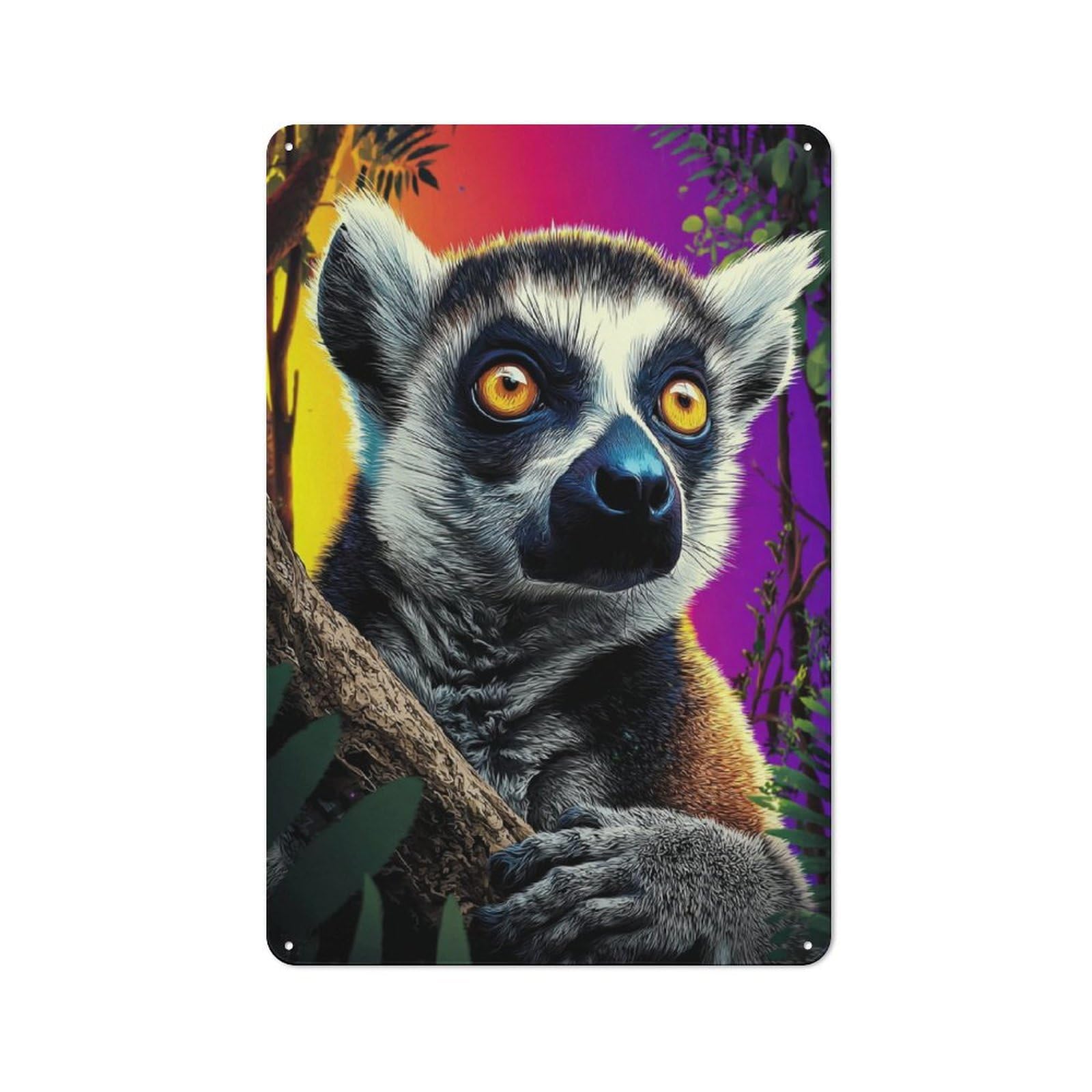 Junmoney Colorful Lemur Portrait -1 Rustic Metal Wall Sign 30X20cm For Kitchen Or Home Bar, For Garage, Workshop And Man Cave Decoration