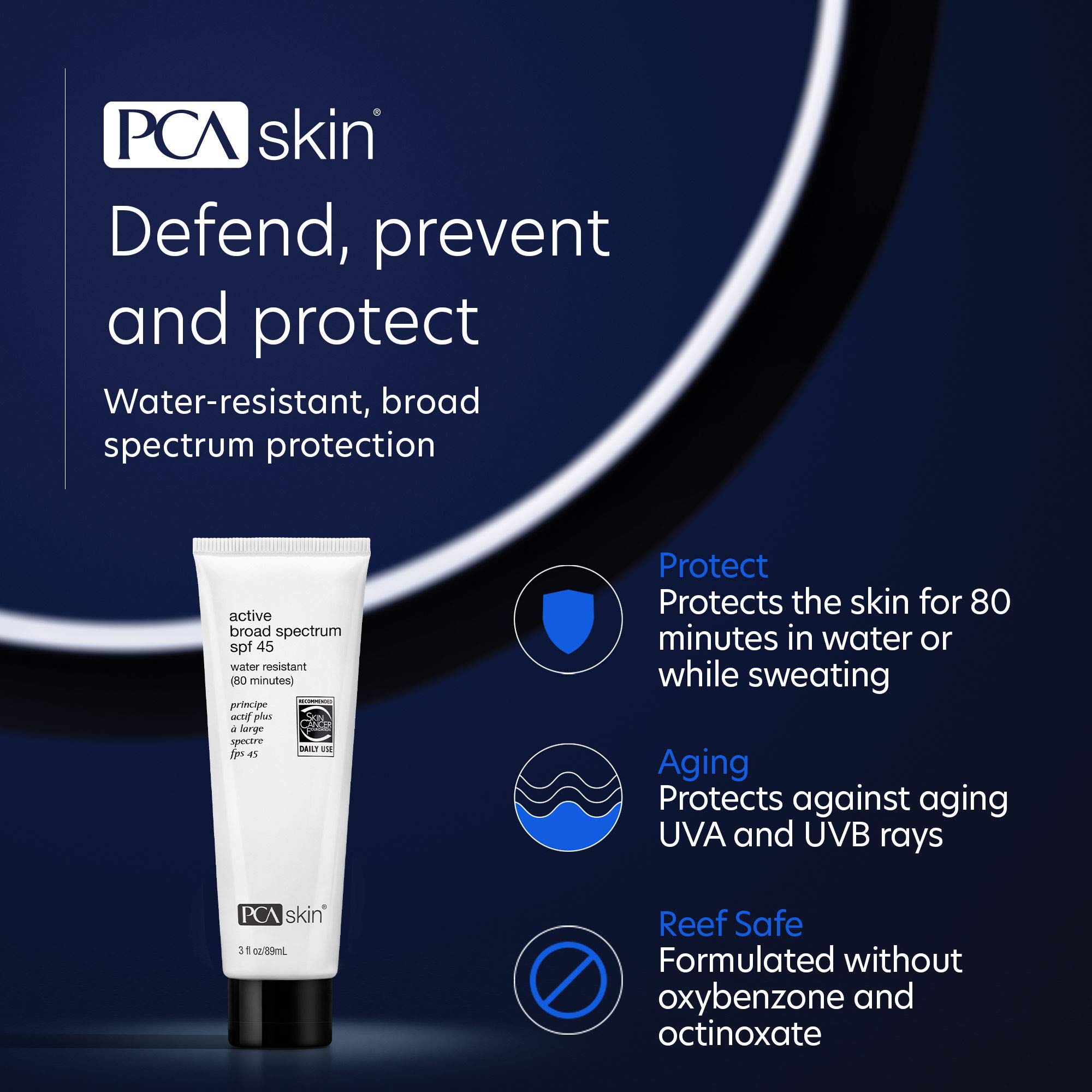 PCA SKIN Active Broad Spectrum SPF 45 - Zinc Oxide Water-Resistant Face & Body Sunscreen Lotion, Reef-Friendly, Oxybenzone & Oil-Free Formula (3 fl oz)