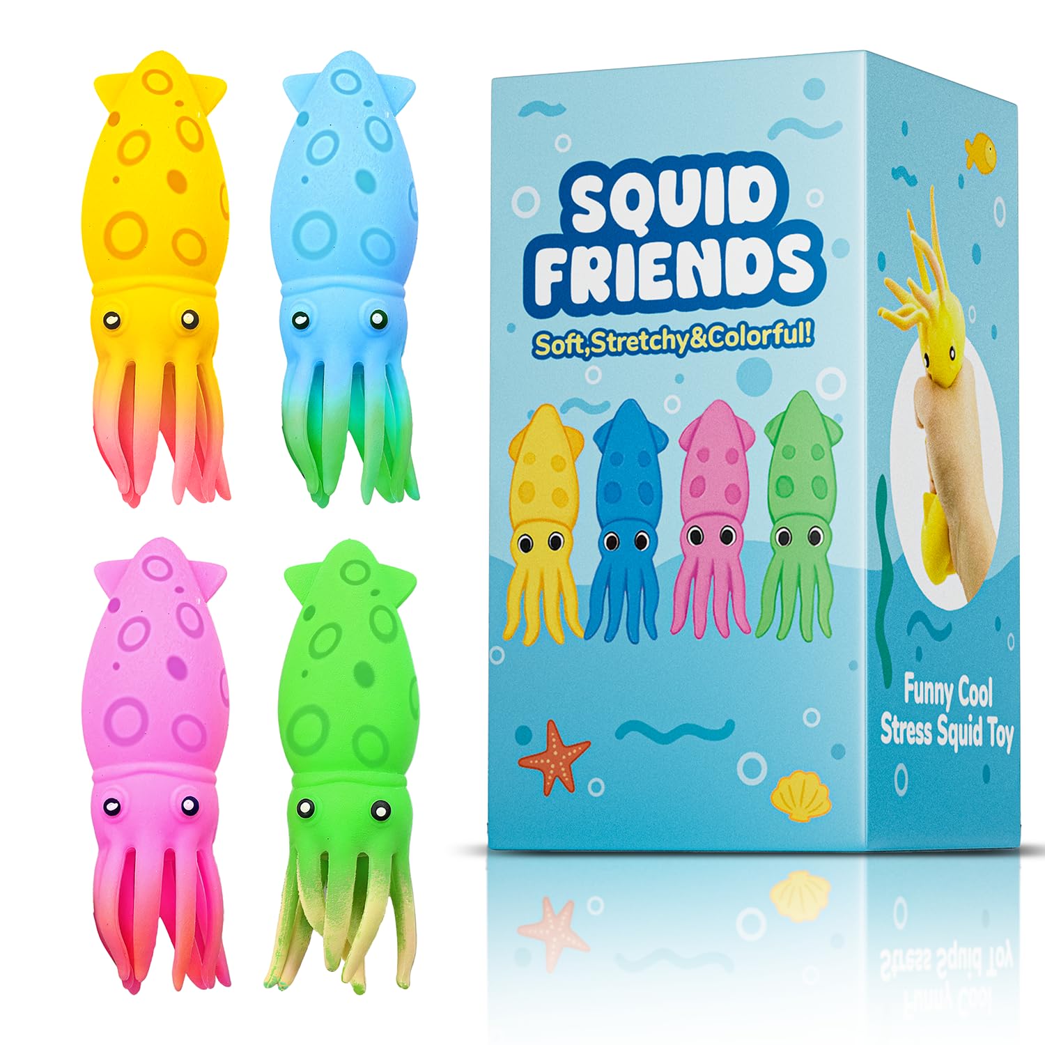 4 Pack Squid Stress Balls Toy for Kids,Squishy Toys for Classroom Prizes, Birthday Gift,Squishy Balls Toy for Anxiety Relief,Party Favors for Kids 4-12.