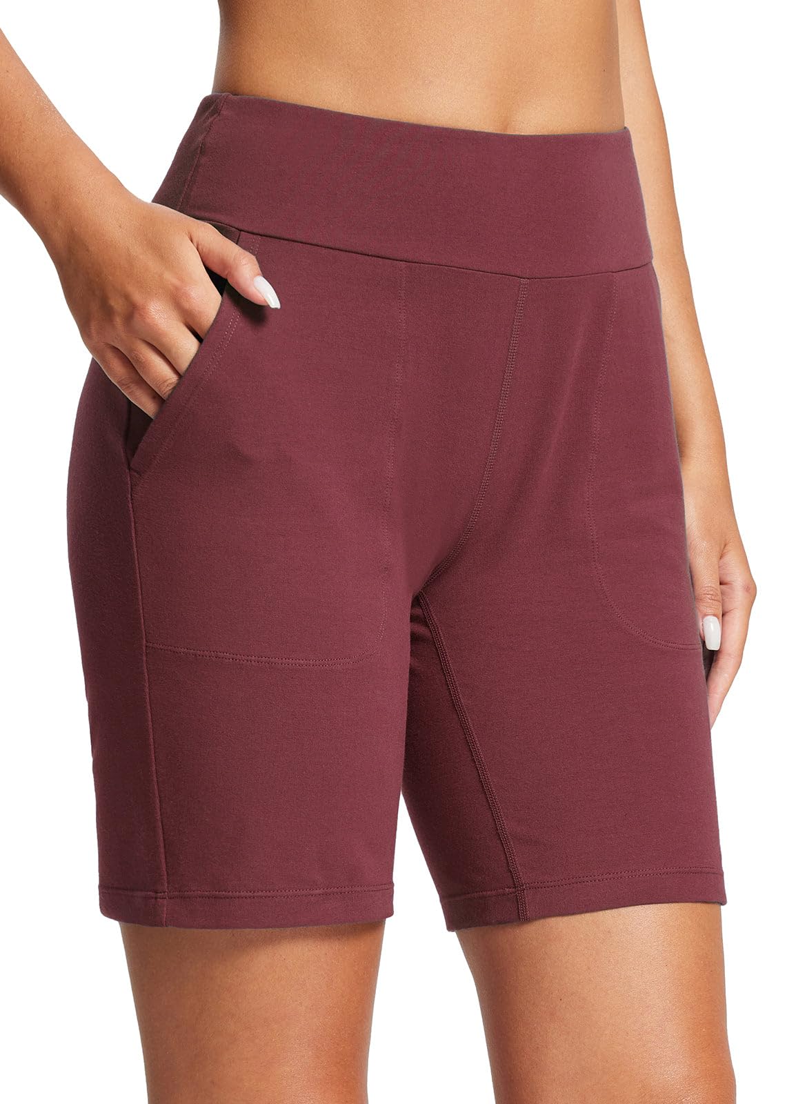 baleaf 8" Bermuda Long Shorts for Women Cotton Athletic Sweat Tummy Control Casual Lounge Summer