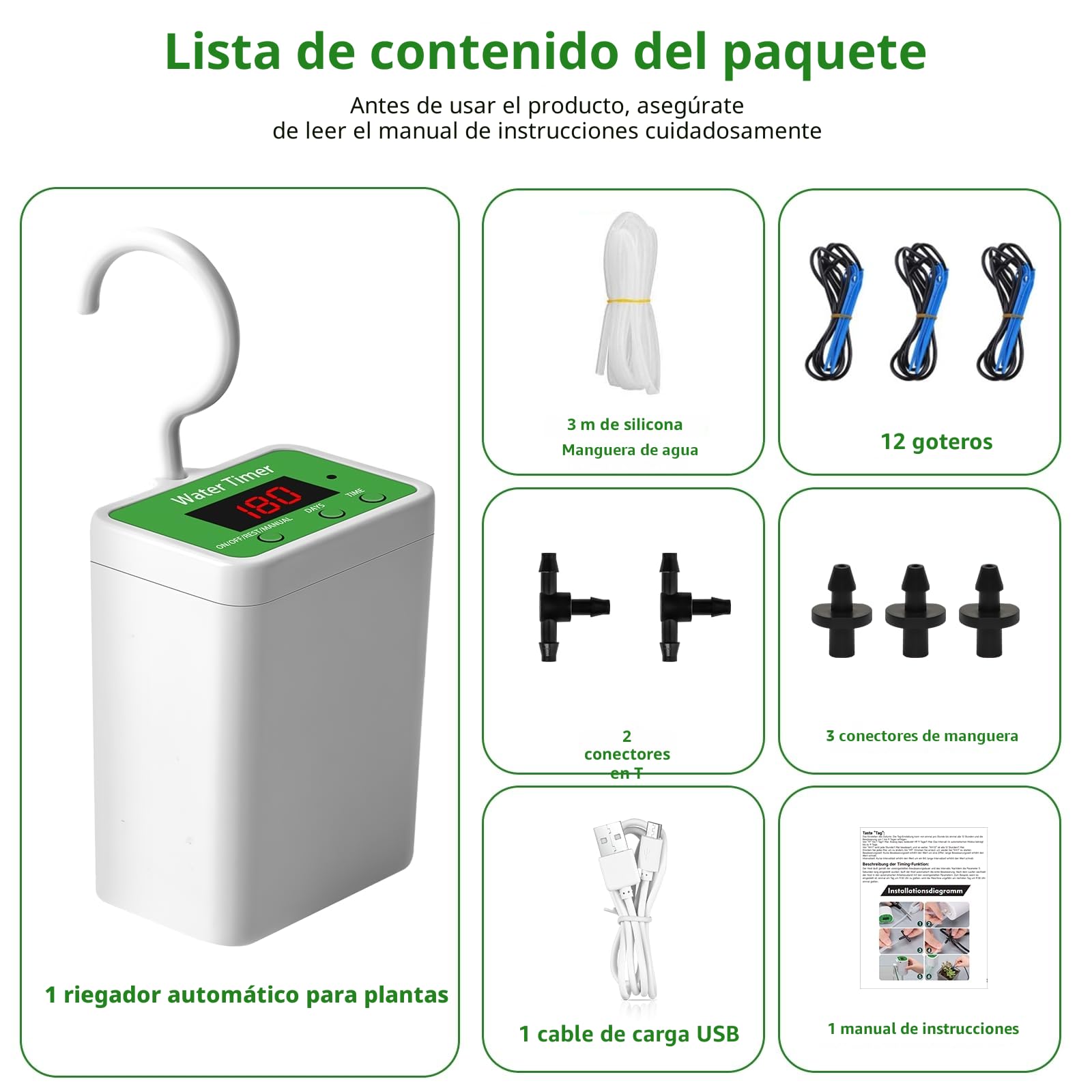 Sistema de riego automático, Actualizado 12 kits de riego por goteo para plantas de interior, pantalla LED y dispositivos de riego recargables USB para plantas en macetas