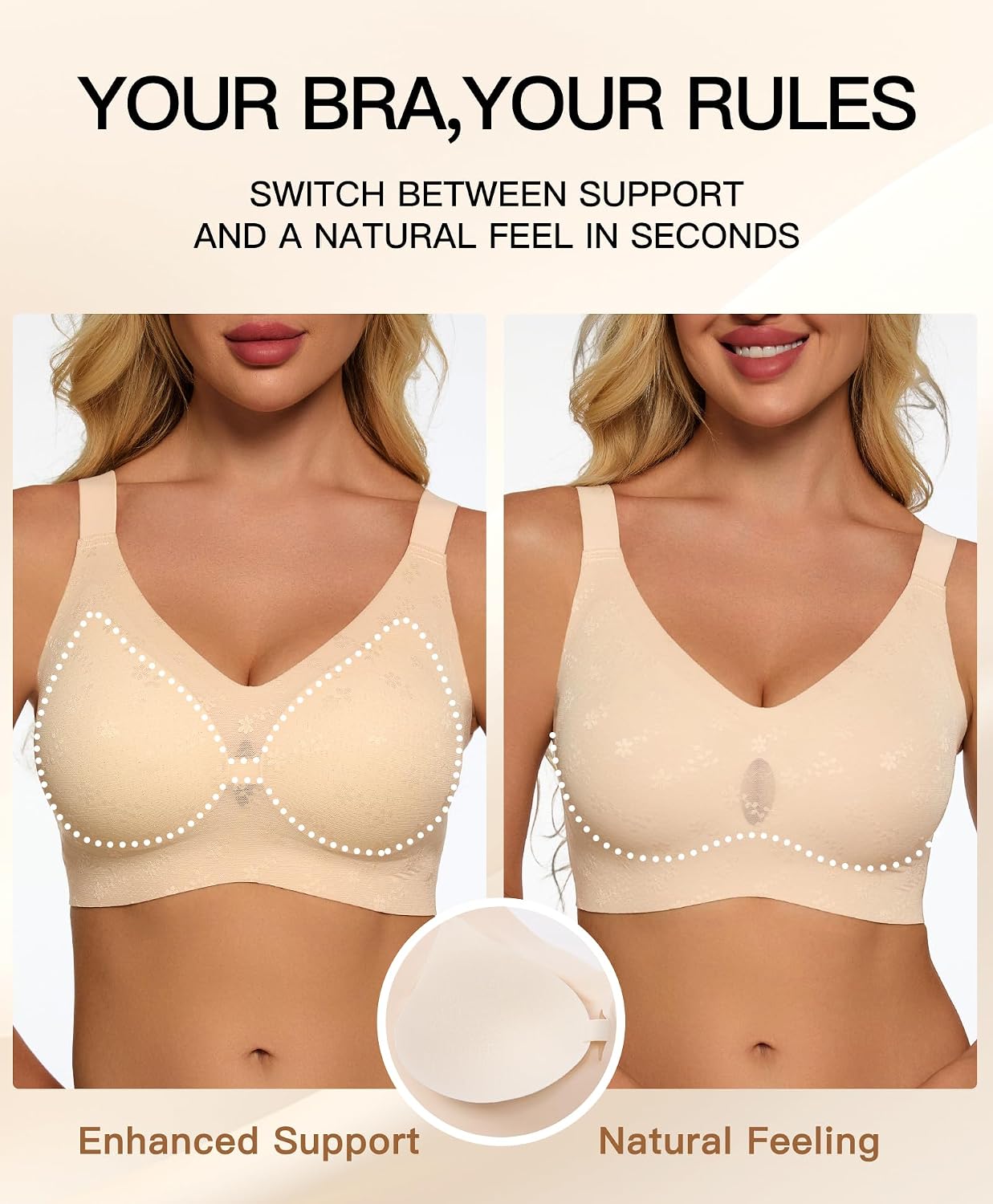 Minimizer Bras for Women Wireless Full Coverage Supportive Seamless Bralette(38DD, Nude)