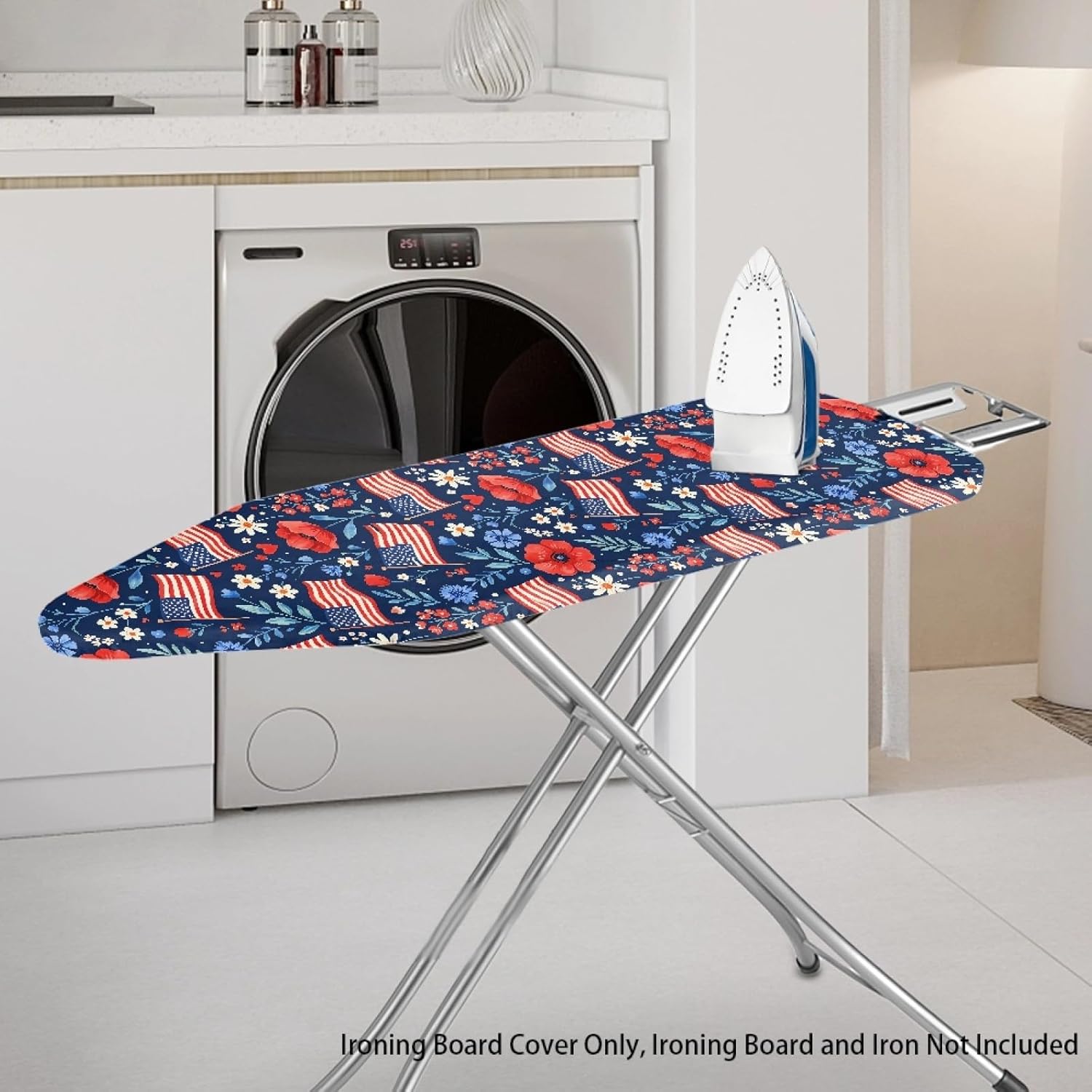 4th of July Ironing Board Cover, 16"x55" Standard Ironing Board Cover with Elastic Edge and Hook and Loop Fasteners, Scorch & Stain Resistant, Polyester Home Ironing Board Covers, Star Bright