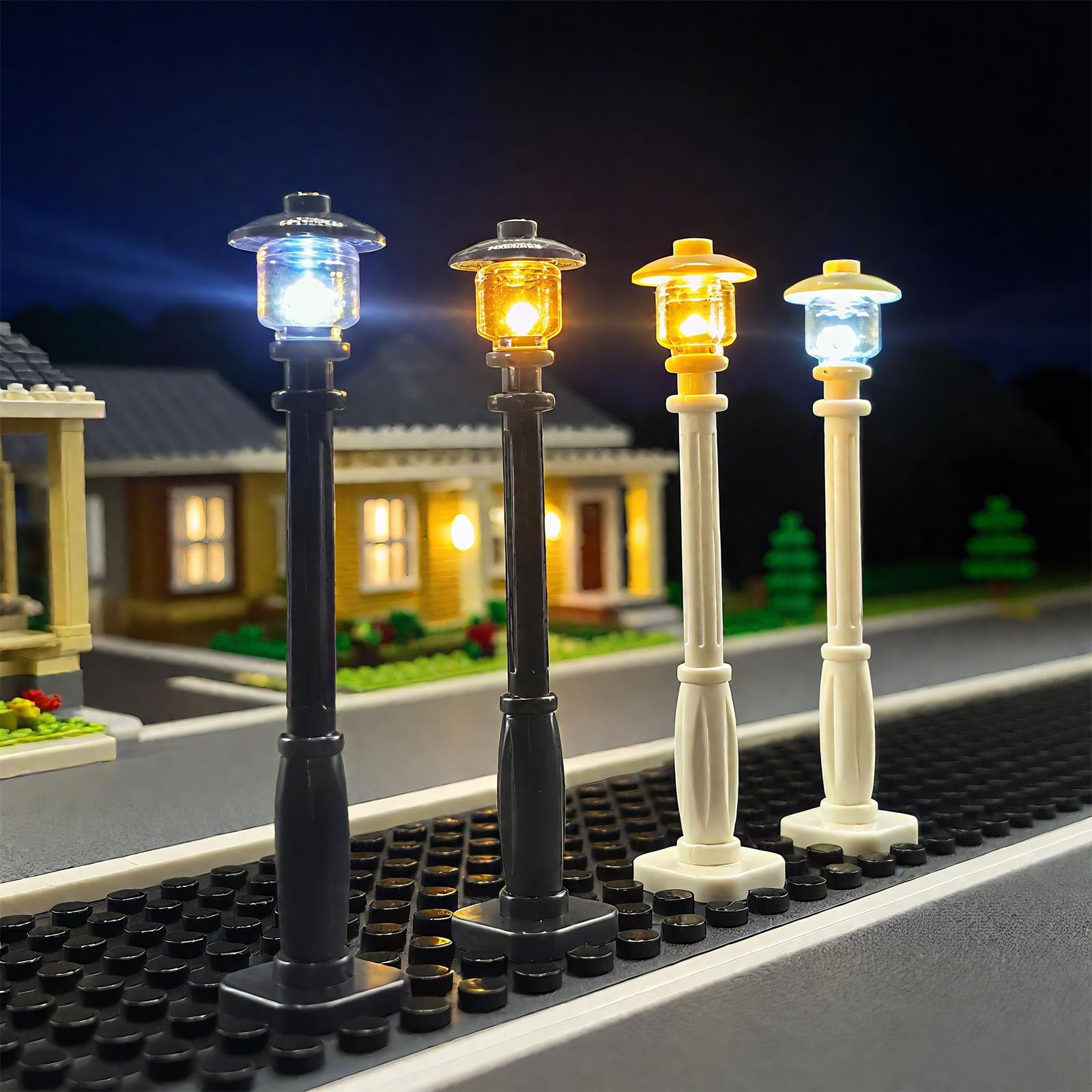 10pcs City Street Lights for Lego Bricks, LED Luminous Building Block Street Light Poles, Compatible with Lego 2039 11062, DIY Architecture Lighting Set (White-white light)