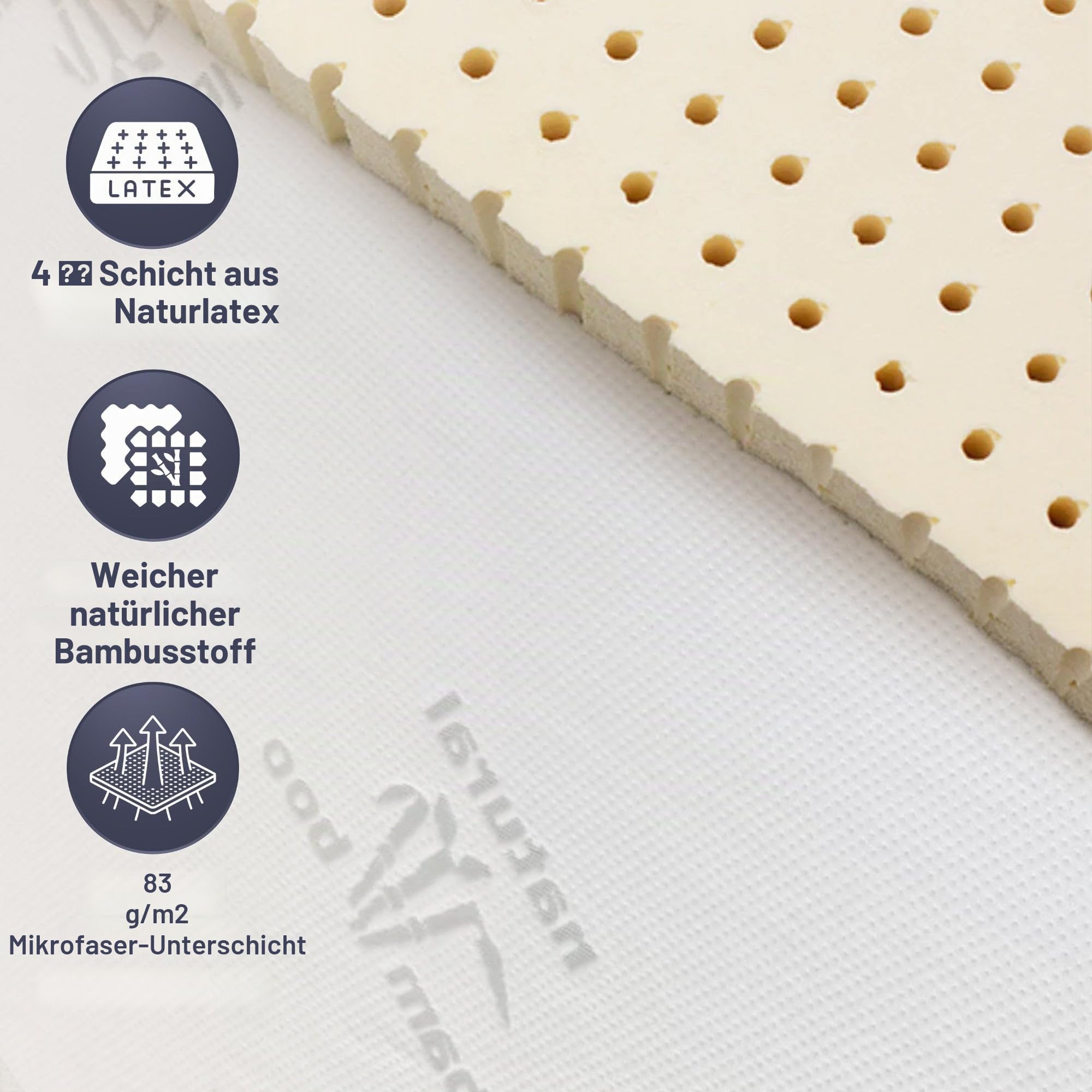The White Stone Matratzentopper aus Naturlatex 140 x 200 cm | Atmungsaktiver, antiallergischer und Abnehmbarer Bambusbezug | 5 cm dick | Matratzenauflage mit Eckgummis für sicheren Halt