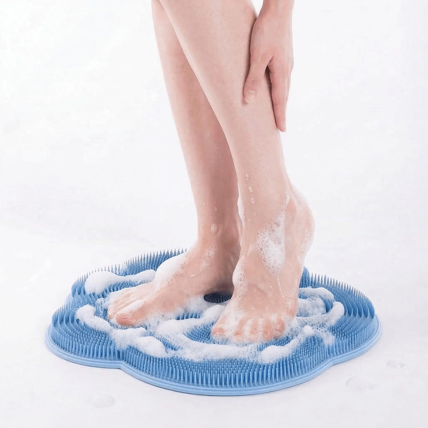 Silicone Foot Scrubber Mat No Bend, 12"x12" Shower Foot Scrubber Mat for Seniors Pregnant Women Overweight, Non-Slip Suction Cup, Wall Mount, Compact Bathtub Foot Cleaner Mat