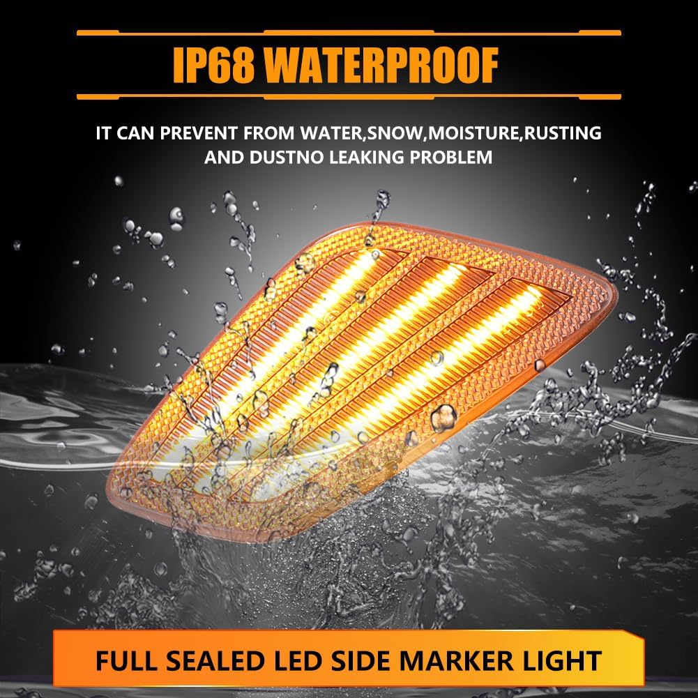 Sequential Front Fender LED Side Marker Lights for 1997-2006 Wrangler TJ, TJ Clear Lens Side Bumper Marker Lamps, [Ultra-Bright] Amber LED Side Markers Turn Signal Lights, 2 PCS