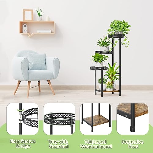 Miniatura 4 de Soporte de 4 niveles para plantas en interiores, soporte alto de metal para plantas al aire libre para múltiples plantas, moderno estante de esquina
