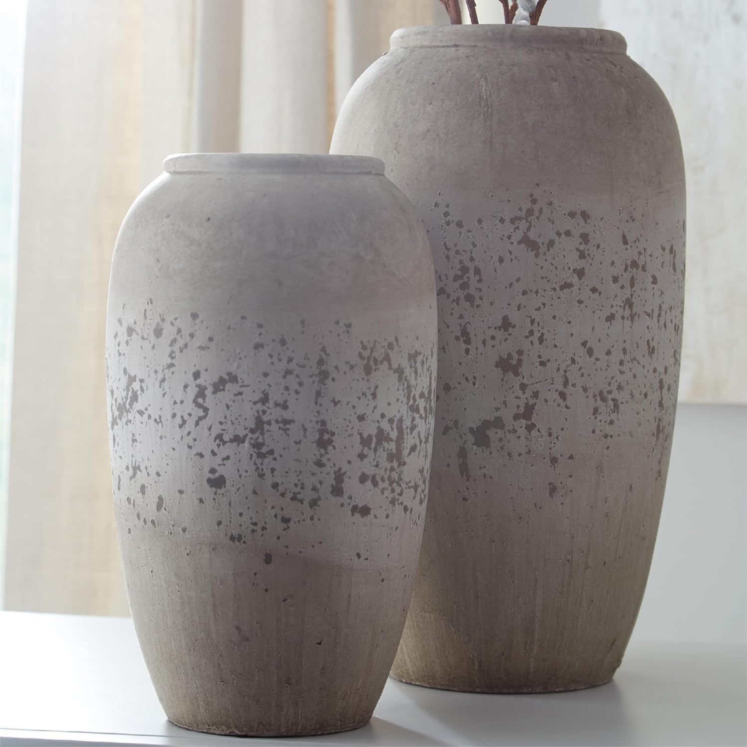 Signature Design by Ashley Dimitra Painted Ceramic 2 Piece Decorative Vase Set, Light Gray