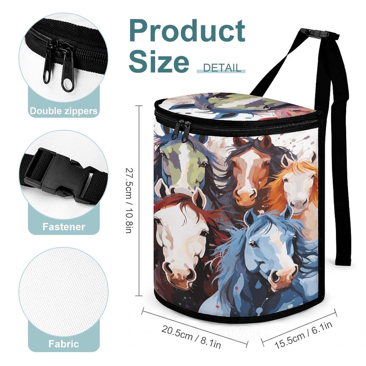 Hanging Car Trash Bag Colourful Cartoon Horses Printed Car Garbage Storage Bag Leakproof Car Trash Can Portable Garbage Storage Bags