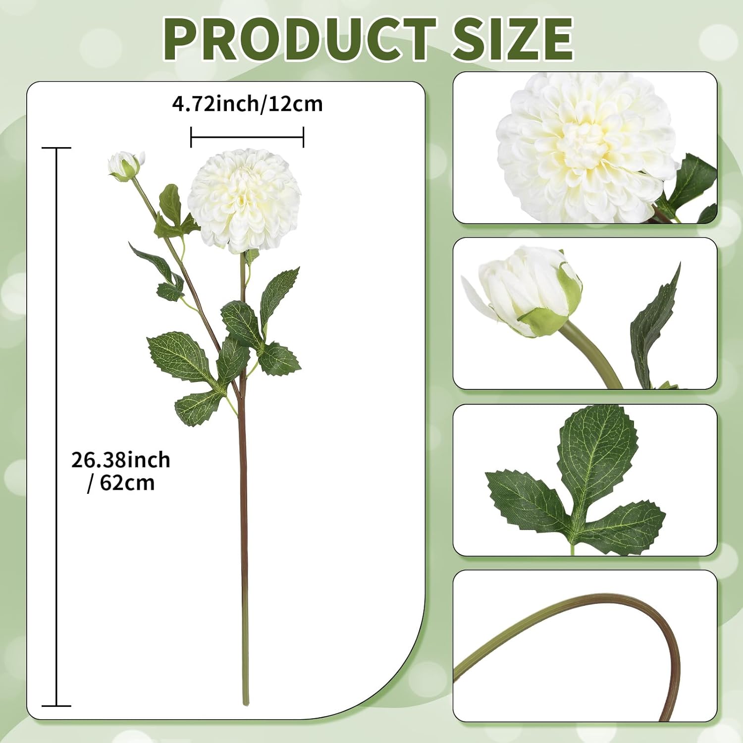 IPOPU 4pcs Artificial Dahlia Flowers 29" Long Stem Faux Flower Realistic Silk Dahlia Flowers with Buds for Tall Vase DIY Bouquet Home Wedding Decor (White)