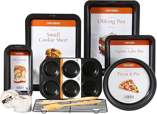 CHEFMADE Juego de utensilios para hornear, 11 piezas antiadherentes de cocina para hornear de acero al carbono