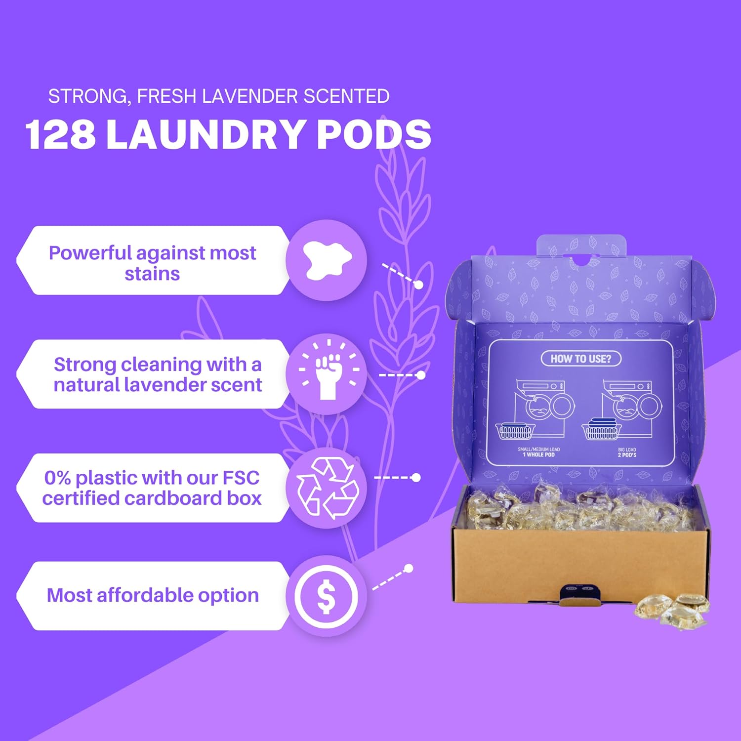 Greenseedz Laundry Pods, Fresh Lavender Scent, 128 Pacs, Eco Friendly, Powerful Clean, Biodegradable, HE Compatible