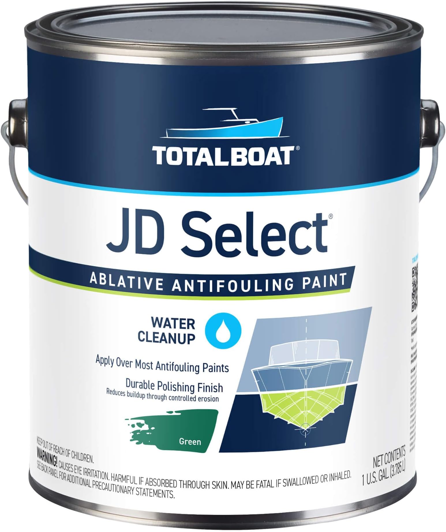 TotalBoat JD Select Ablative Antifouling Bottom Paint for Fiberglass, Wood and Steel Boats (Green), 1 Gallon