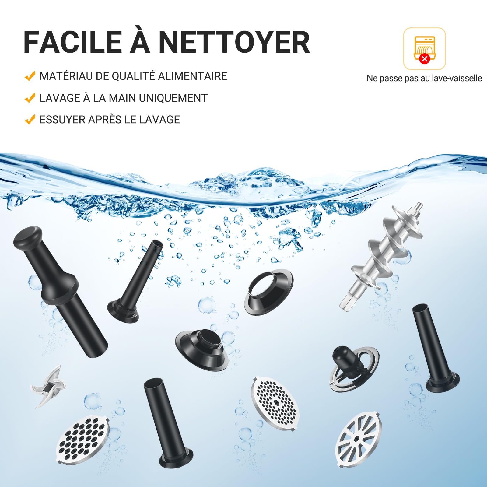 Hachoir a viande AOBOSI 3-IN-1 Hachoir à viande électrique avec 3 plaques de coupe en inox, 1 Kubbe et 3 tubes de remplissage pour saucisses, moteur [3000w Max], Hachoir avec lames.