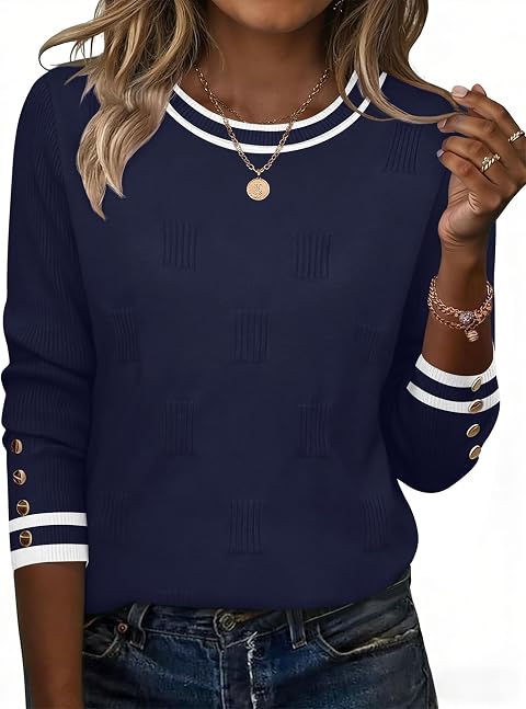 Rapbin Pullover Damen Langarm Elegant Frühjahr Mode Rundhals Strickpullover