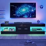 Bestier TV Stand pour 55/60/65 pouces TV, Moderne à haute perte TV Support avec panneaux latéraux en pierre, LED Centre de divertissement avec grand tiroir, TV Consoles pour salon, chambre (blanc brillant)