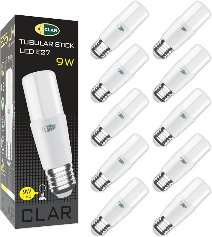 CLAR- Ampoule LED Tube E27 9W. Ampoule LED Gros Culot à Vis E27 LED 9W Équivalent à Ampoule Fluocomp