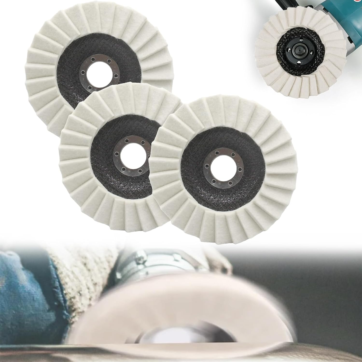 Wool Felt Flap Polishing Disc,New Wool Polishing Wheel Disc Buffing Pad,Angle Grinder Buffing Wheel Stainless Steel Kit, Felt Flap Abrasives for Metal, Marble Stone (5 in, 2, pcs)