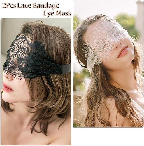 Miniatura 11 de YOMORIO Máscara de ojos de encaje, 2 unidades, color negro y blanco, ajustable, sexy, para mujer, cubierta de ojos, accesorios de fiesta de disfraces