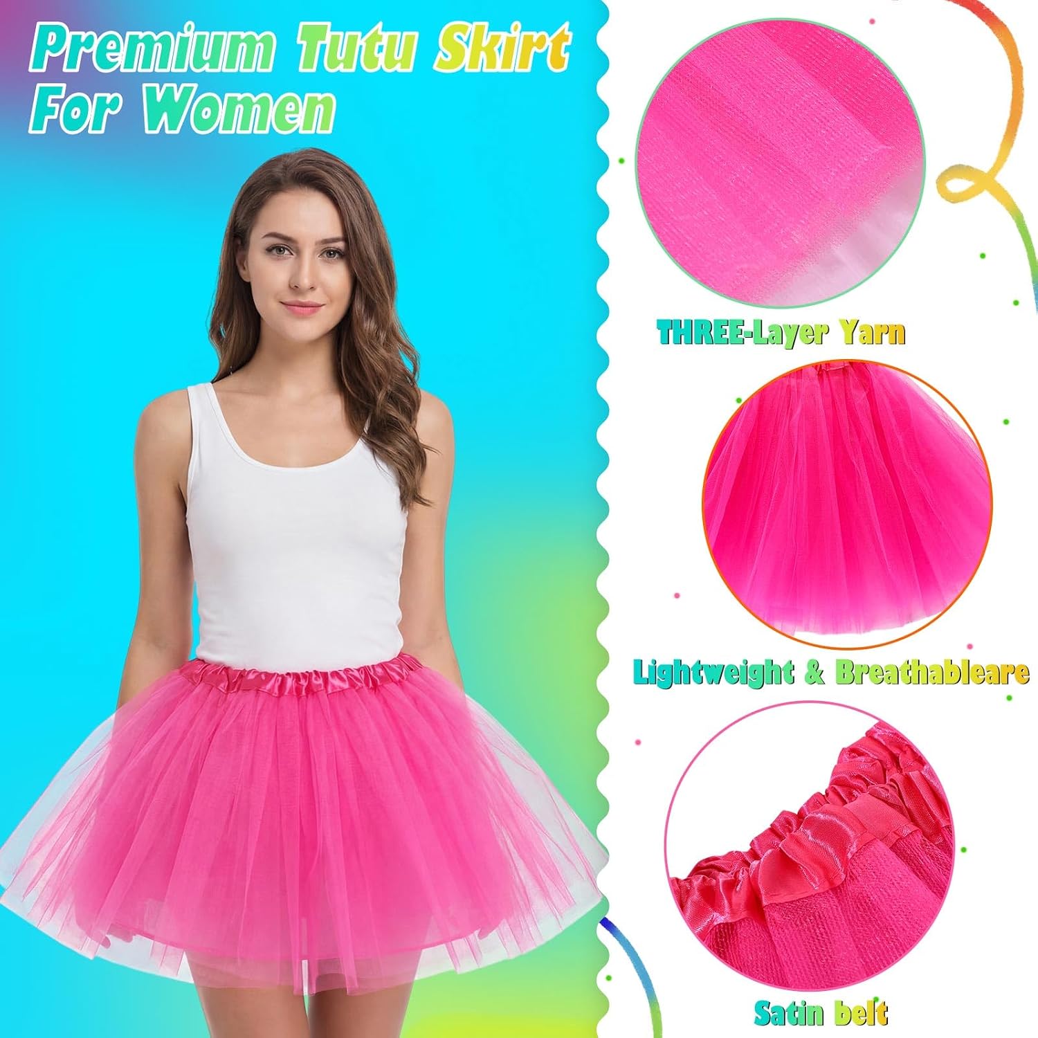 Shihanee 6 Set Adult Tutus Skirts Glitter Stickers Pom Pom Headband Women Tutus Skirt Elastic Tulle for Dance Runners Halloween