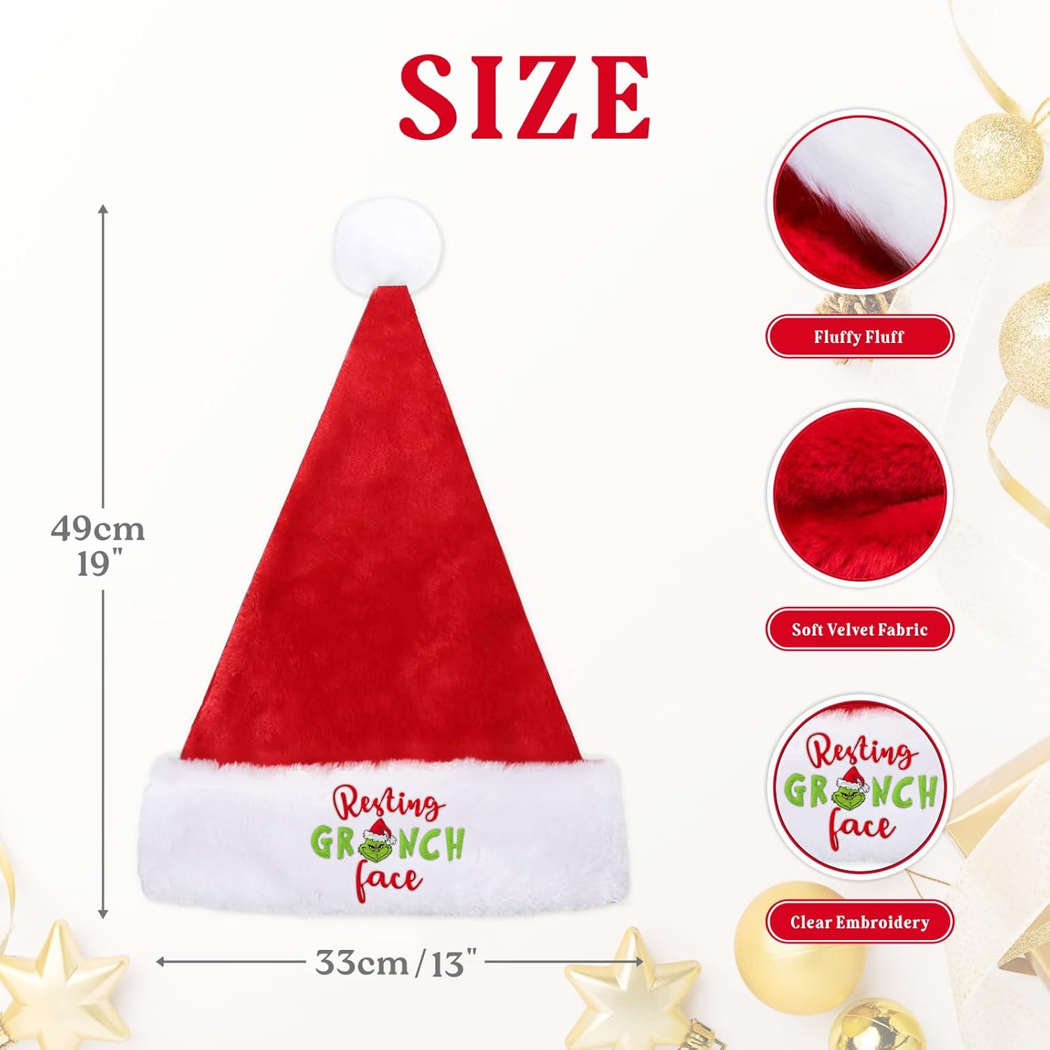 Funny Christmas Hat, Holiday Santa Hat for Xmas Party Supplies, Winter Head Wear for Adults Women Men - Image 2