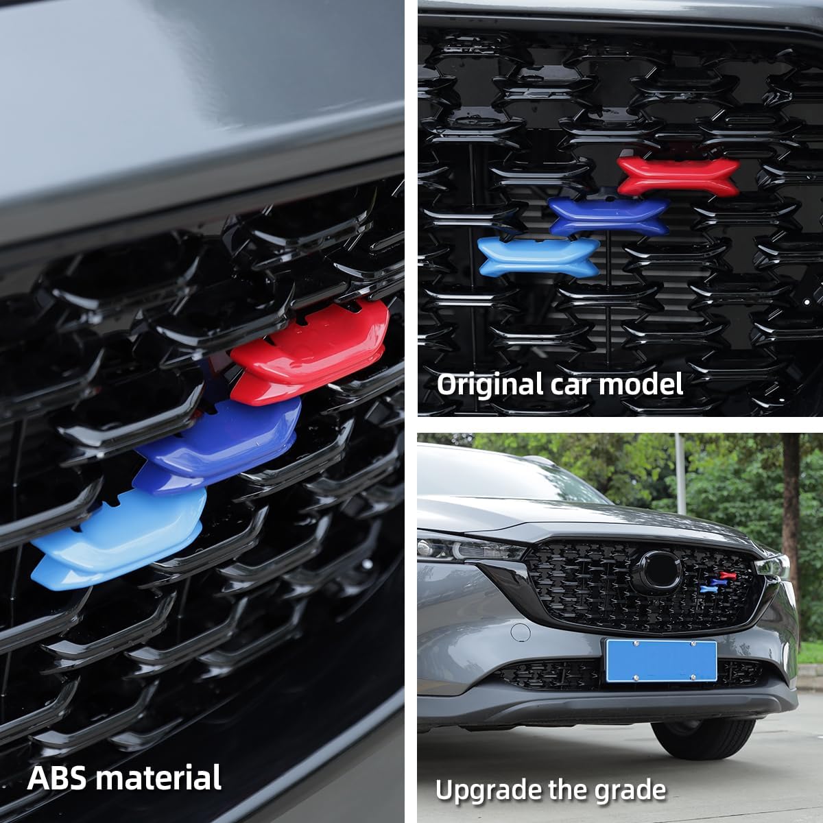 Compatible with Mazda CX-5 2017-2025 Front Grille Bar Trim & Mesh Strip | Tricolor Cover Patch, Exterior Accessories, Decorative, Upgrade Style, Custom Fit