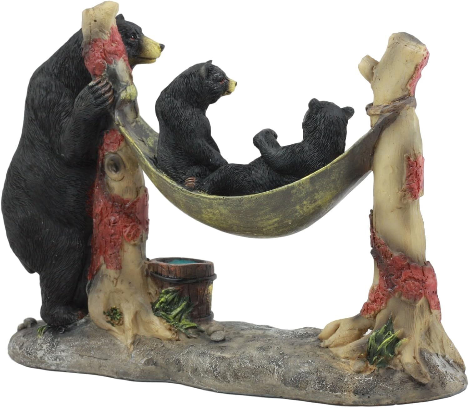Ebros Wildlife Black Mother Bear and Cubs On Camping Hammock Statue Country Cabin Woodlands Decor for Hunters Campers Hikers